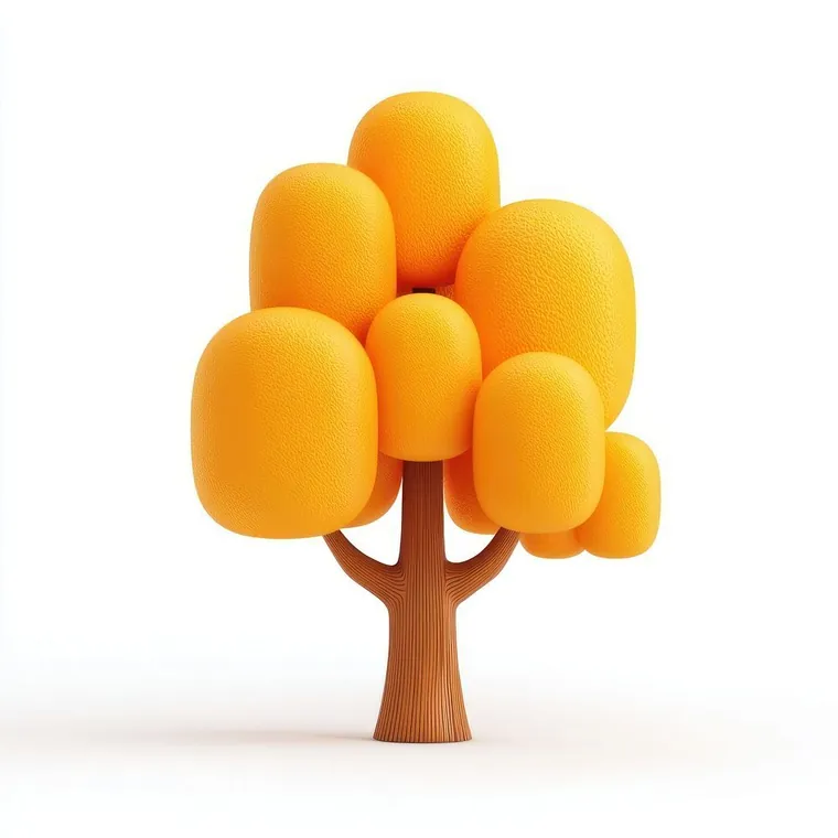 Input: a stylized tree with rounded orange foliage on a white background.