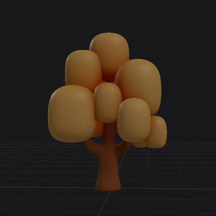 Output: the generated 3D model of the tree with textures, on a dark grid in Modly's viewport.